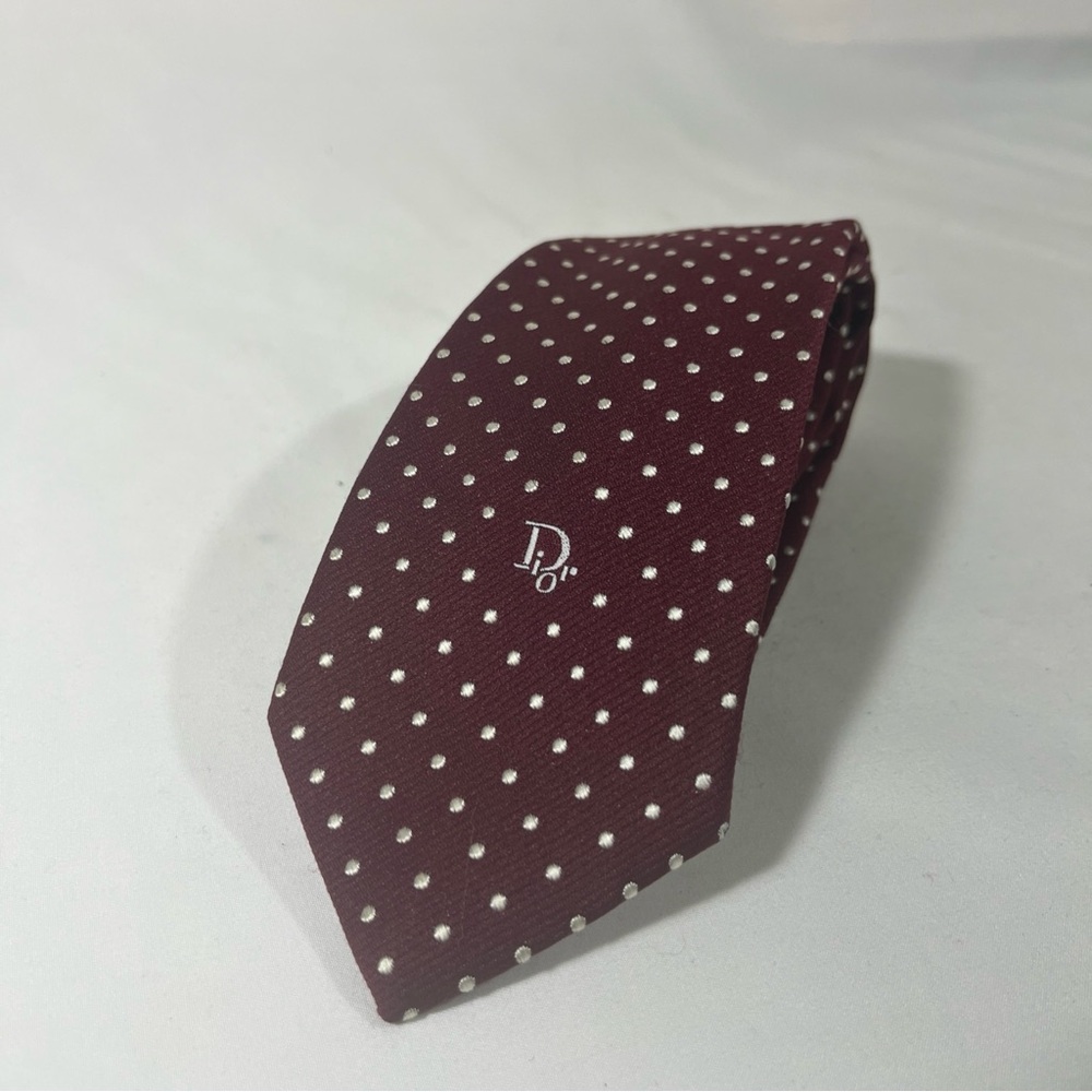 VTG CHRISTIAN DIOR NEW YORK PARIS TIE SHILLITO MEN SHOP MAROON POLKA DOT